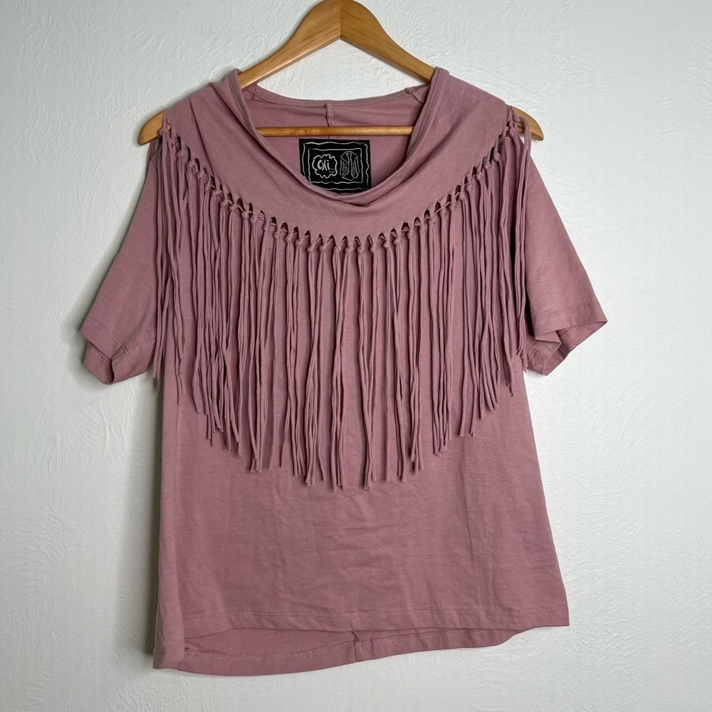 Chi by Falchi Pink Western Top Cold Shoulder Short Sleeves Cotton Size L Large